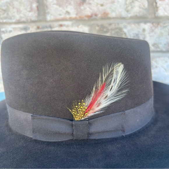 Scala Genuine Fur Felt Fedora Hat 7 1/8(57cm)Made in USA Classic Brown w/Feather - Picture 5 of 14